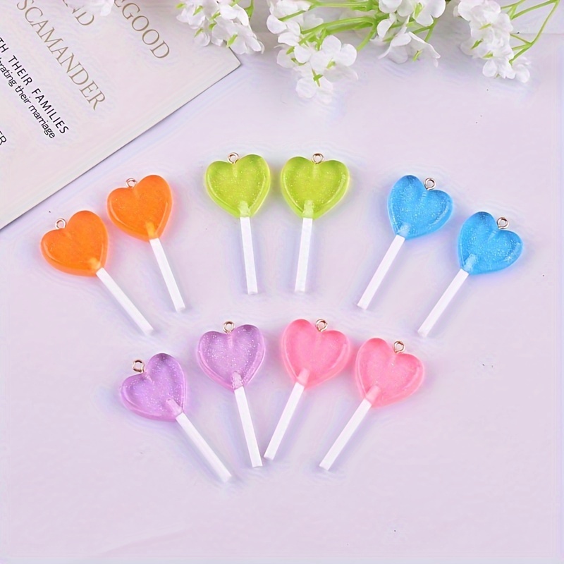 

10pcs Colored Heart Lollipop Acrylic Pendant Candy Color Acrylic Charms For Diy Pendant Earrings Necklace Accessories