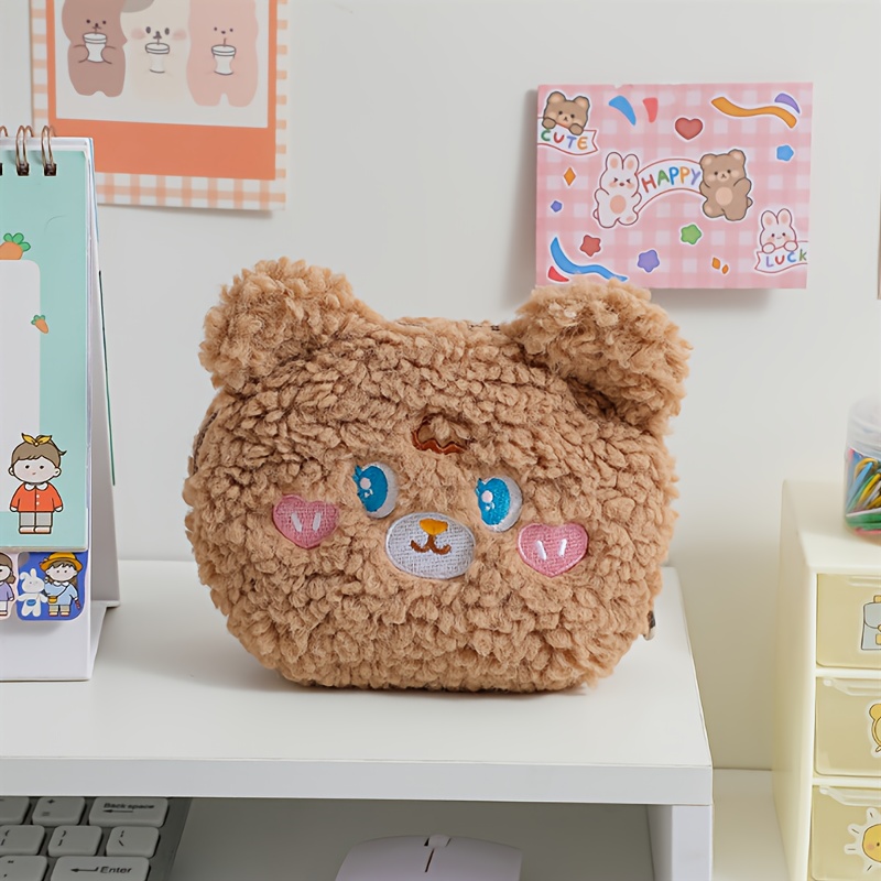 Bolsa cosmética de pelúcia feminina Kawaii Bear - Loja de moda