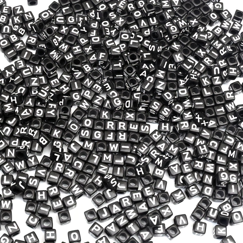Black White Mixed Letters Acrylic Beads Square Alphabet - Temu