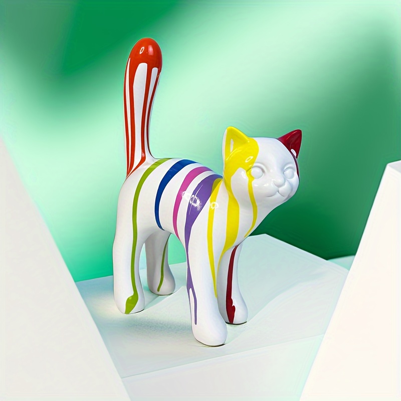 Figurine de chaton en résine multicolore, décoration de jardin