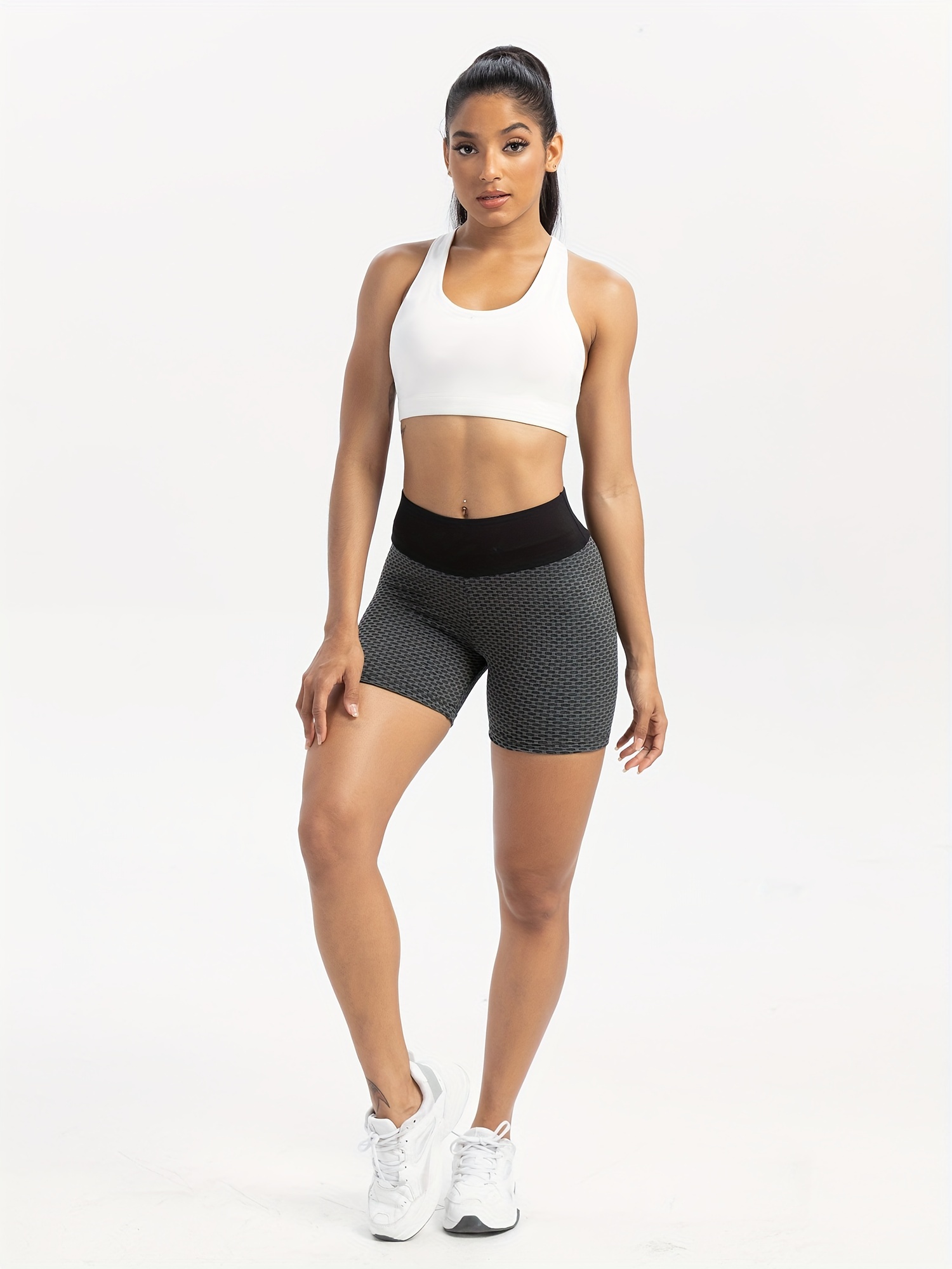 Shorts de Yoga Femme Shorts de Sport Nid d'abeille Froncé Taille