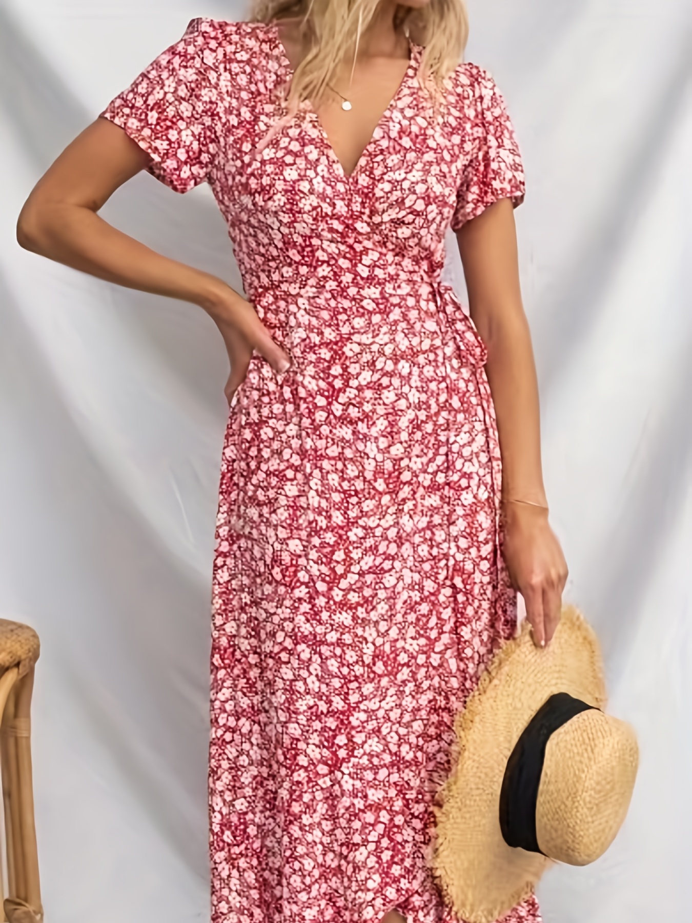 Elegant Summer High Waist Fashion Ditsy Floral Print Dress - Temu Canada