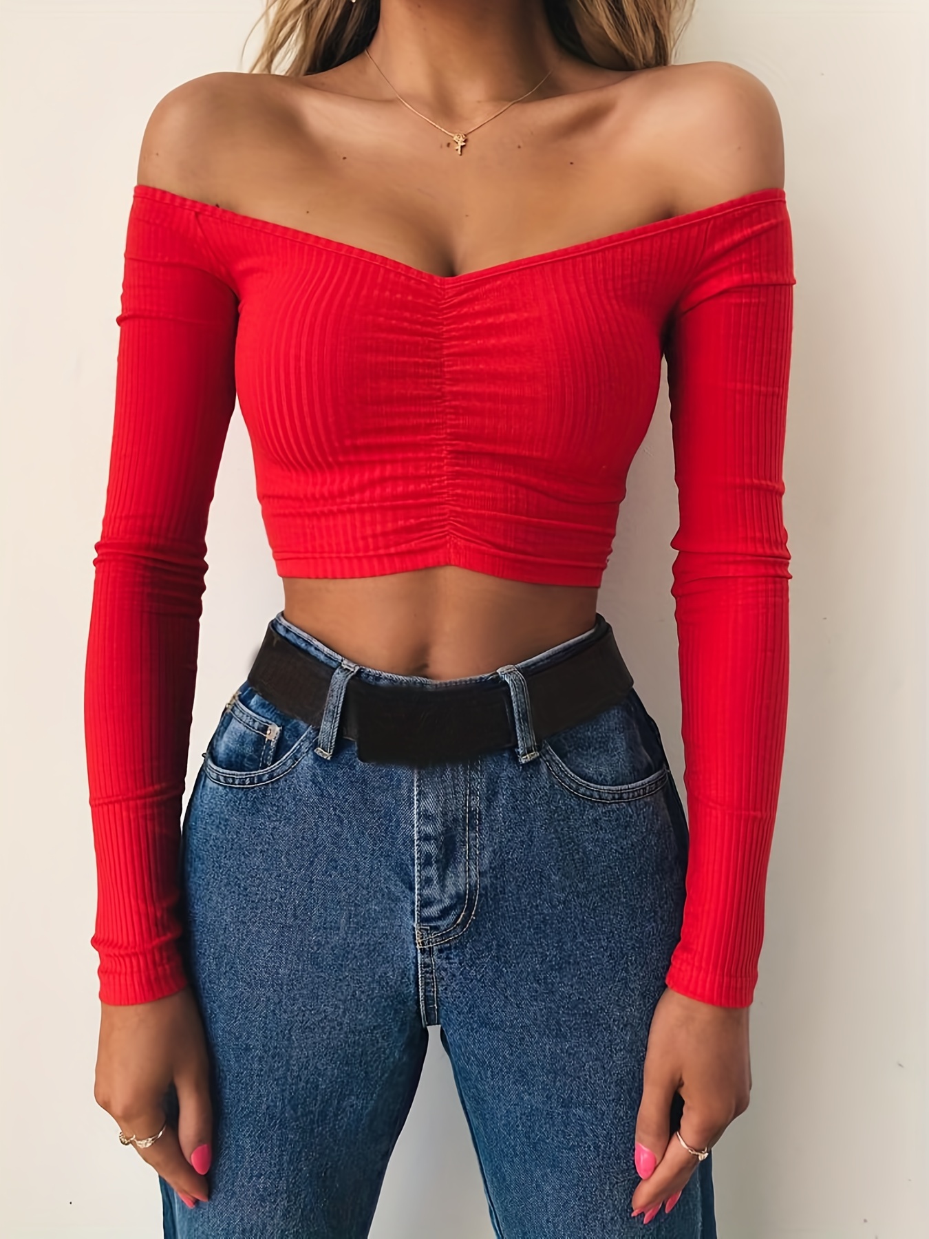 Women's Long-Sleeved One-Shoulder Short Tops Elegant and Sexy – Fitiny