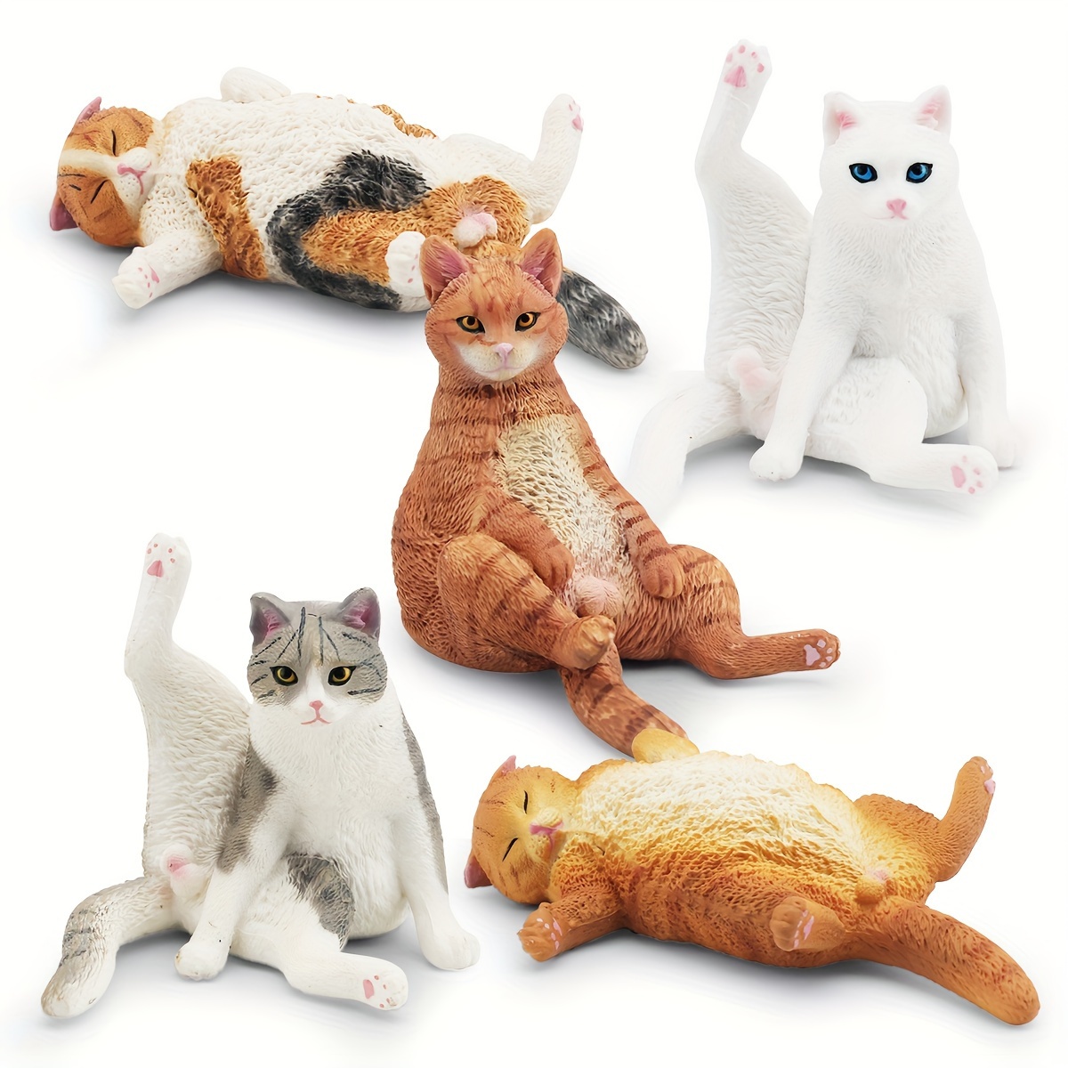 6 in 1  Miniature Cute Lazy Mini Cat Figurines Toy Decorations