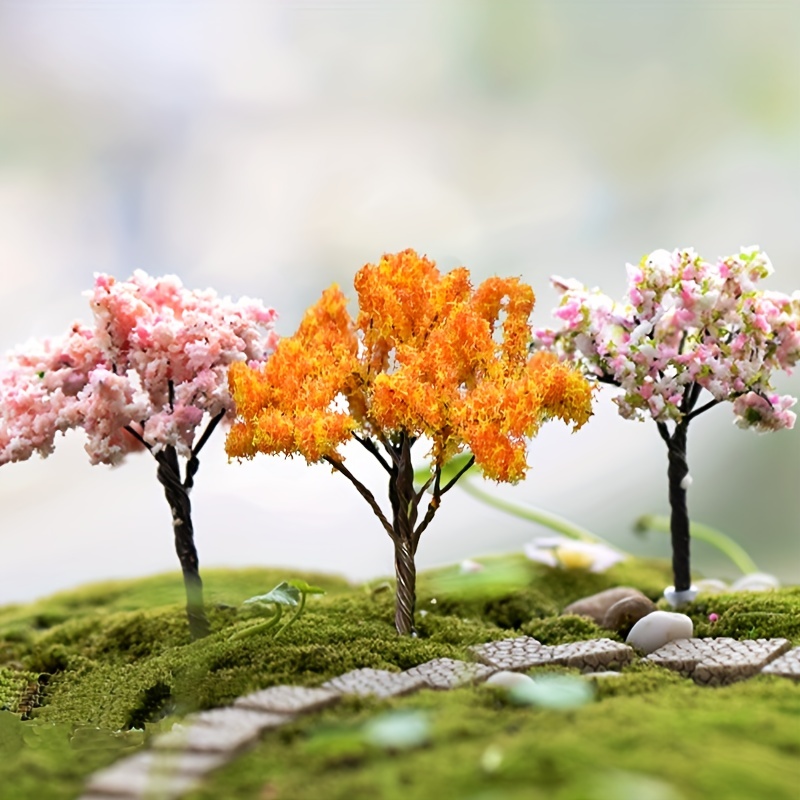 3 個ミニ桜ミニチュア置物マイクロ風景装飾バニー盆栽クラフトガーデン屋外ステータスパティオ芝生庭