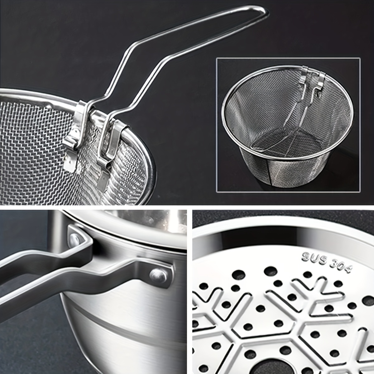 Stainless Steel Stockpot with Strainer Deep Fryer Cookware