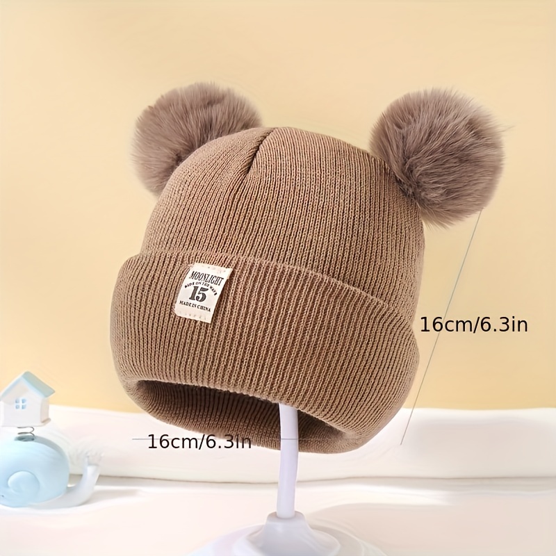 Winter Knitted Hat with Adorable Bear Ears & Pom-Pom - Stretchy Breathable Warm Beanie for Girls & Boys, Christmas Gift, White, Winter Hat, Festive Babywear, Cartoonish Cozy Style