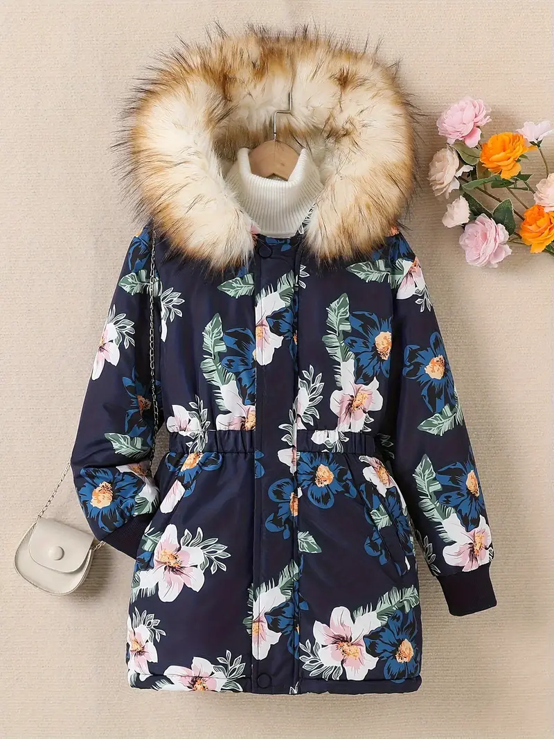 Girls Fleece Hooded Snow Suit Floral Graphic Winter Fall - Temu Canada