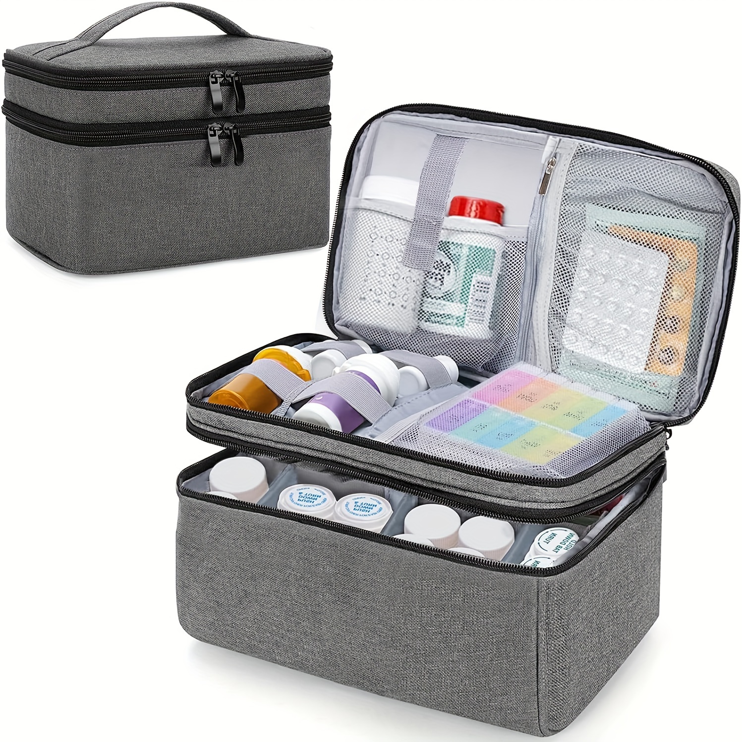 

1 Pc Medicine Organizer And Storage Bag Empty, Family First Aid Box, Pill Bottle Organizer Bag For Emergency Medication, Supplements Or Medical Kits, Zippered Medicine Bag For Home And Travel (gray)