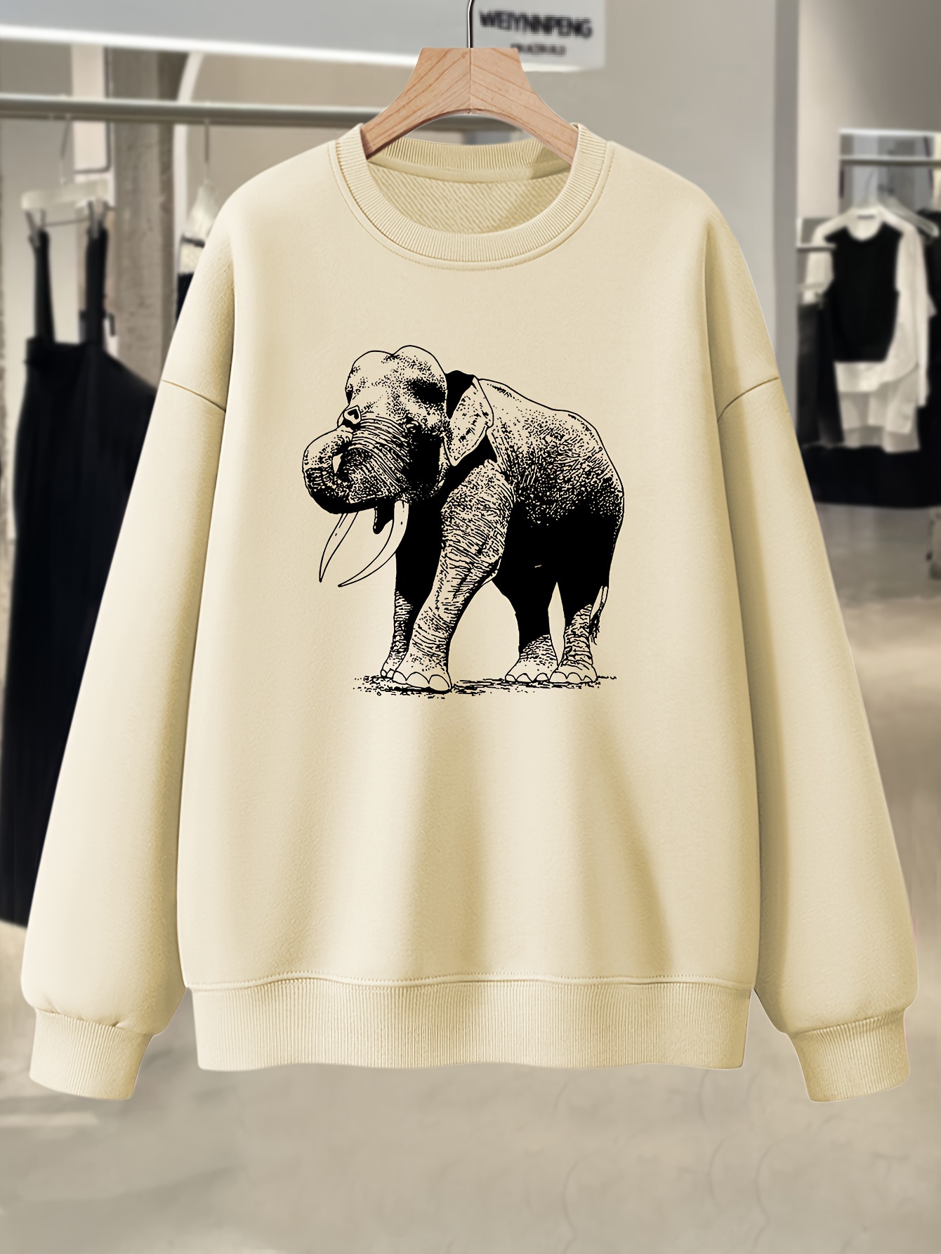 Elephant Graphic Print Sweatshirt Plus Size Crew Neck Casual - Temu ...