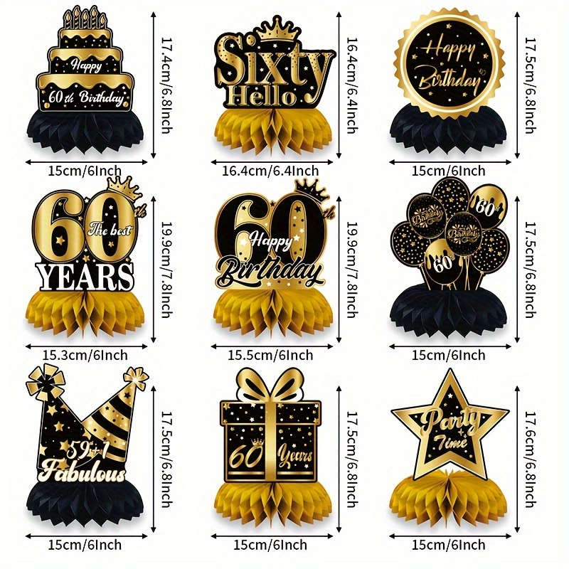 Black Golden 60th Birthday Theme Honeycomb Ball Decoration Temu