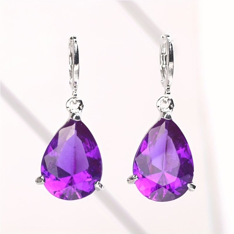 2pcs Men's Amethyst & Drop Earrings, Noble Design