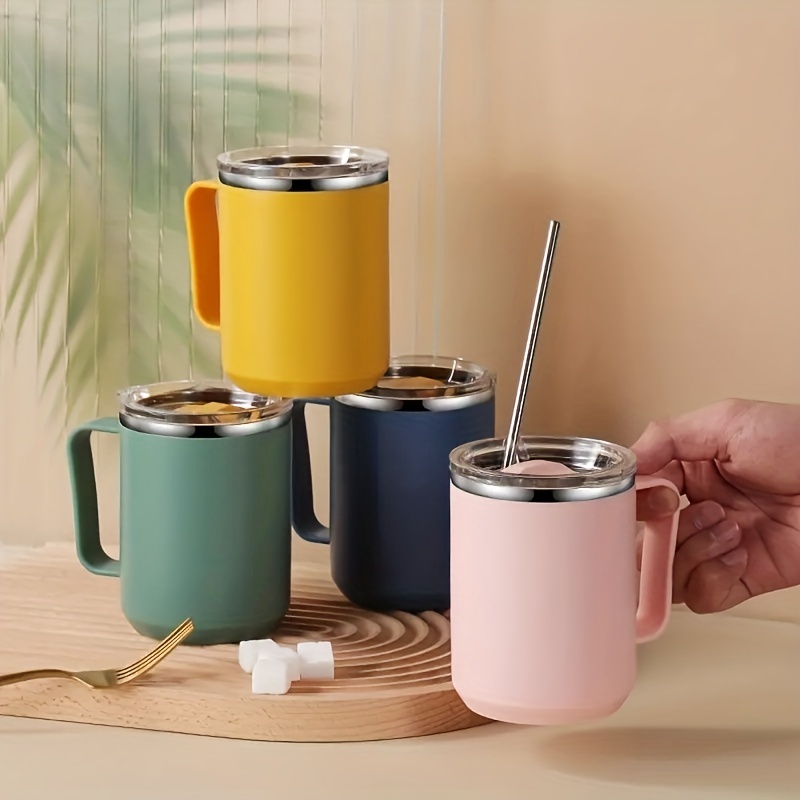 Double walled Stainless Steel Mug With Handle And Lid - Temu