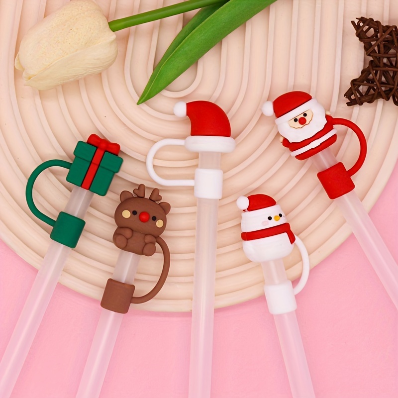 Straw Tips Cover Reusable Straw Toppers cartoon Christmas - Temu