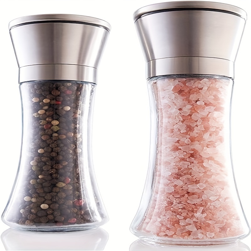 Salt and Pepper Grinder Set - Refillable Salt & Peppercorn Shakers, Silver