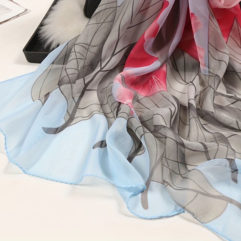 Chiffon Scarf Big Leaf Flower Print Boho Shawl Beach Towel