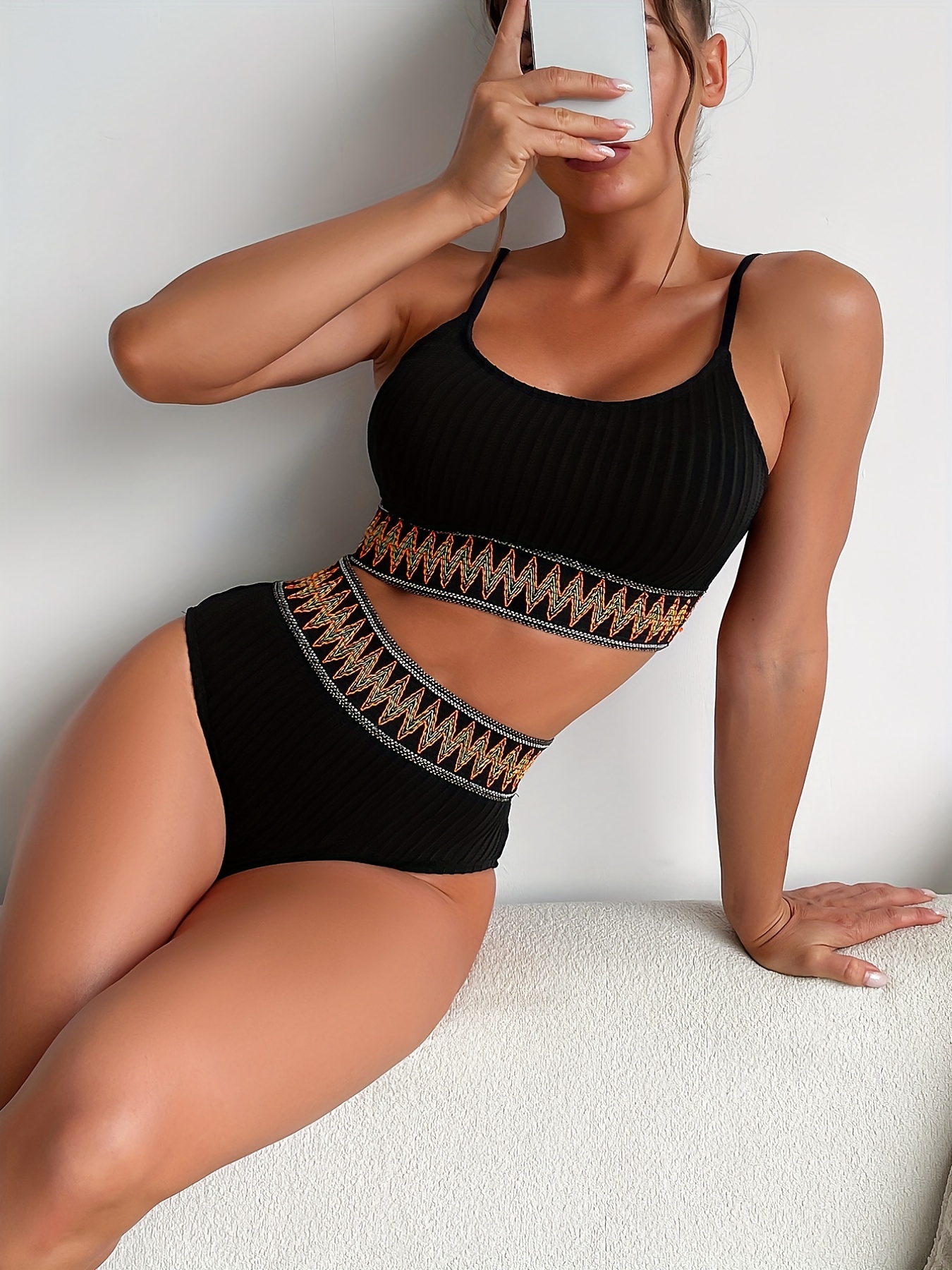  Women's Scoop Neck Cheeky Bikini Sets Crop Top Colorblock  Striped Bottom High Waist Two Piece Swimsuit Bathing Suits (Black,S) :  Clothing, Shoes & Jewelry