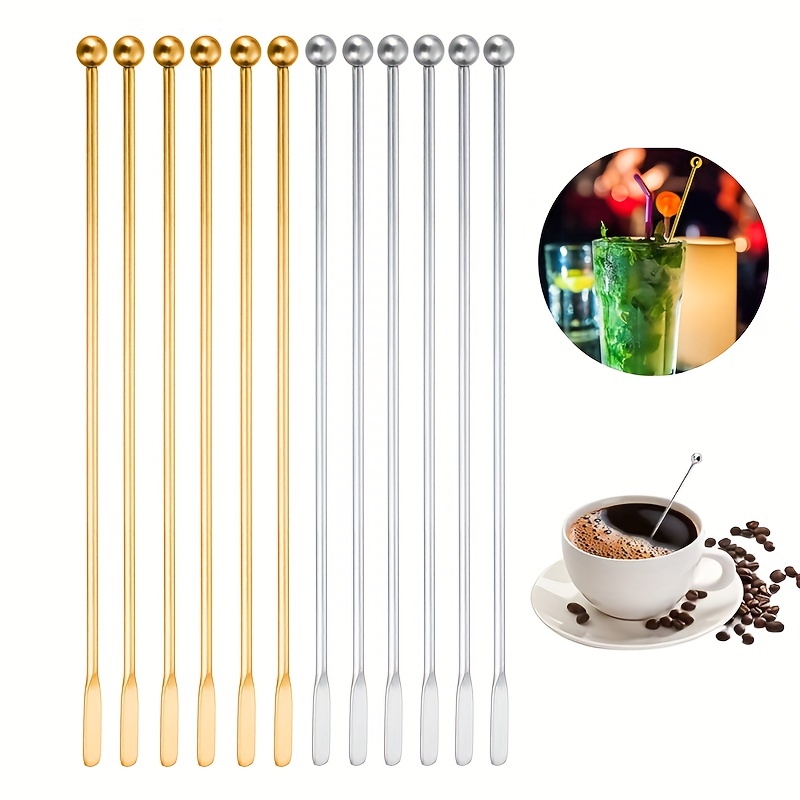 5pcs Stainless Steel Coffee Stir Sticks with Holder Reusable Beverage Drink Cocktail Stirrer Home Bar Supply, Black