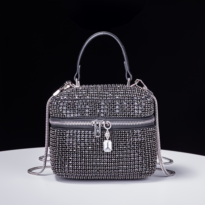 Mini Glitter Rhinestone Crossbody Bag, Bling Sparkle Shoulder Bag