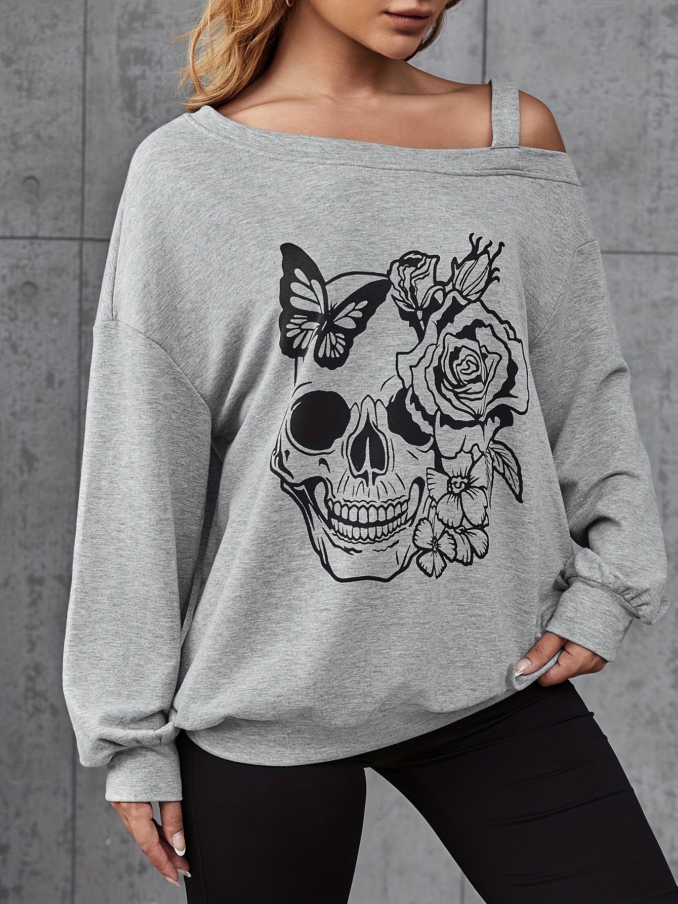 Skull and floral print sweatshirt new arrivals