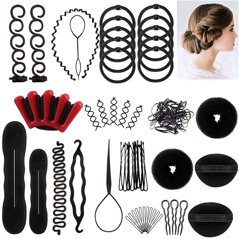 53pcs Hair Styling Set Hair Design Styling Tools Accessories Diy Hair  Accessories Hair Modelling Tool Kit Hairdresser Kit Set Magic Hair Bun  Maker Shaper | High-quality & Affordable | Temu