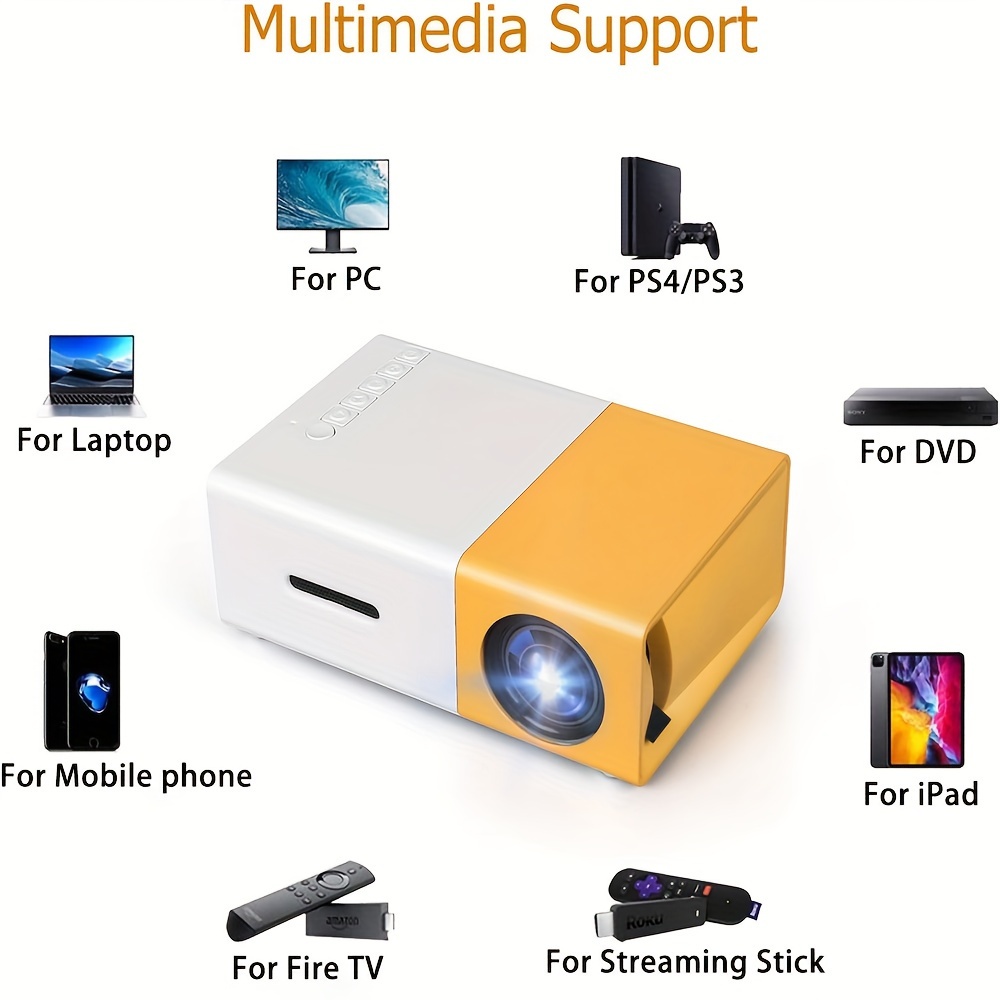 Mini projecteur portable de la taille d'une canette de soda, projecteur  multifonctionnel pour le camping familial, lecture HD 1080p, image d