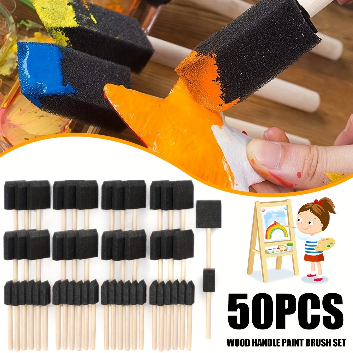 Foam Paint Brush, Sponge Brush Foam Paint Brushes, 50Pcs Sponge Paint Brush  Foam Brush Set for DIY Projects Art Classes