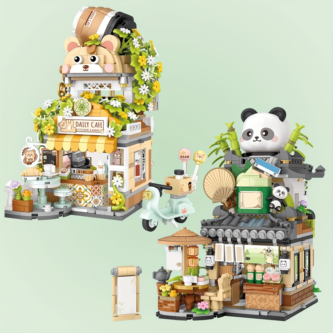 

Street View Spring Style Cute Bear Cafe Store, Panda Tea House Mini Building Blocks Set, Diy Brick Set, Home Decor, Educational Toy