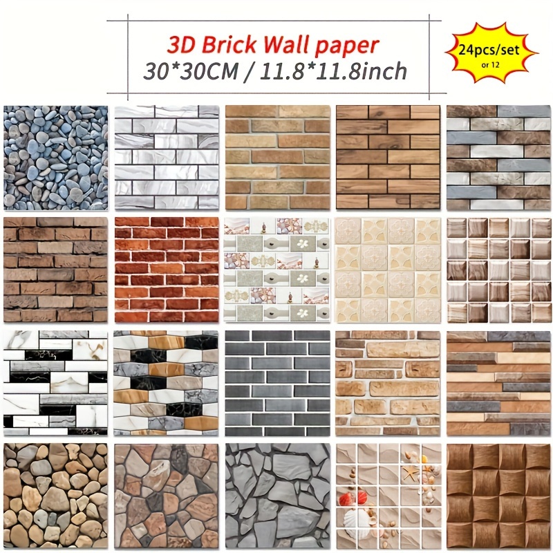 20Pcs 3D Tile Brick Wall Sticker Self-adhesive Waterproof PVC Panel  Wallpaper,Red