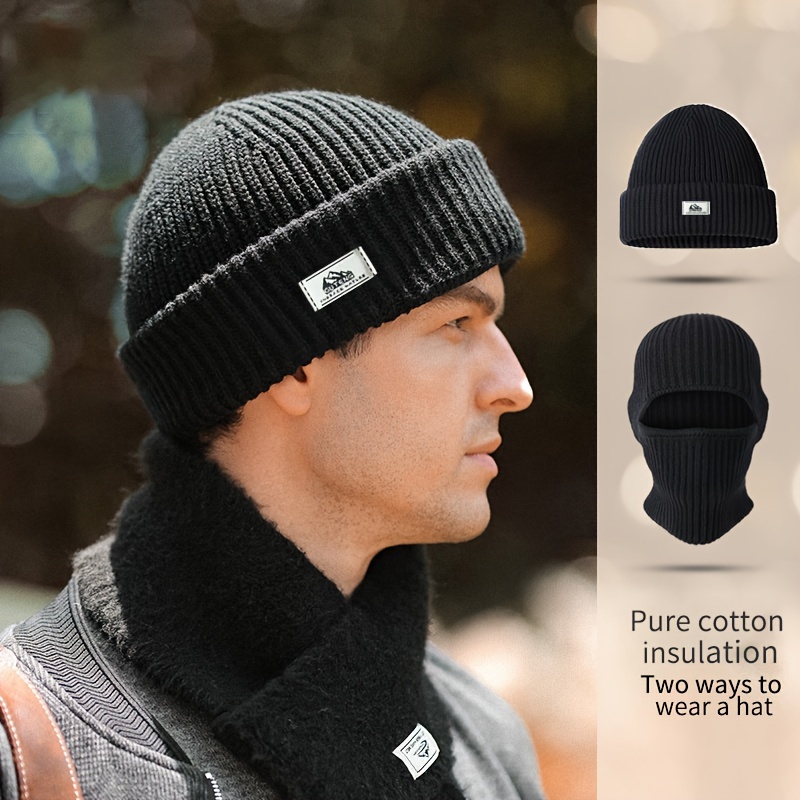 1pc Simple Black Versatile Hat Beanie Winter Warm Knitted Hat for Men,Temu