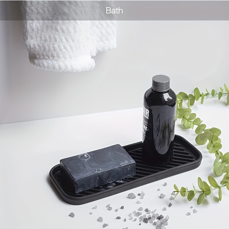 Zerofeel 1Pcs Silicone Kitchen Soap Tray, Sink Tray for Kitchen Counter/Soap Bottles, Sponge Holder and Organizer, Size: 9.53 x 8.46 x 0.75, Black