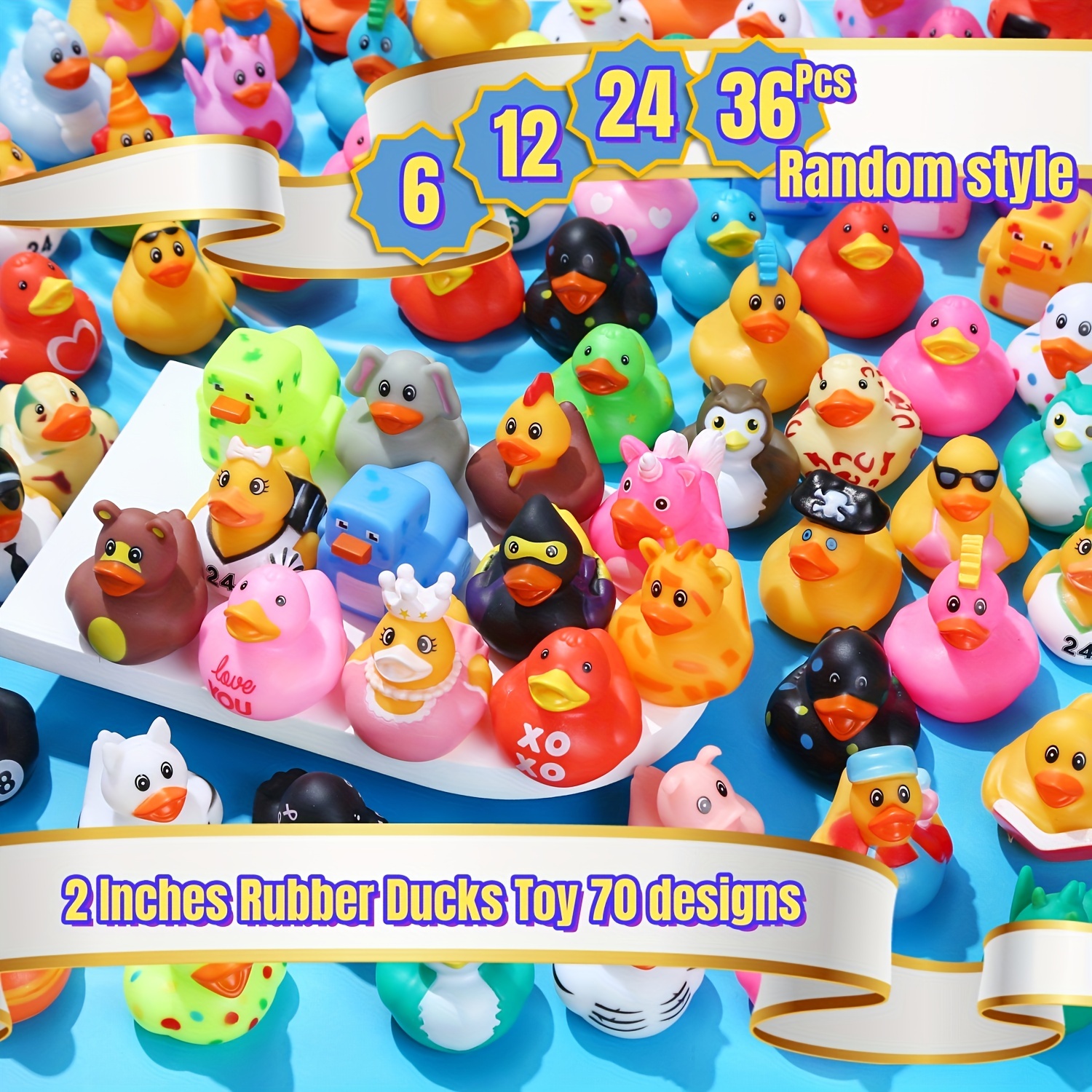  48 Pcs Mini Rubber Ducks Bath Duck with 48 Sunglasses Toy Sets,  Christmas Rubber Duck in Bulk Bath Toy Bathtub Toys for Gift Holiday Cruise  Birthday Christmas Party Favors (Yellow, Black) 