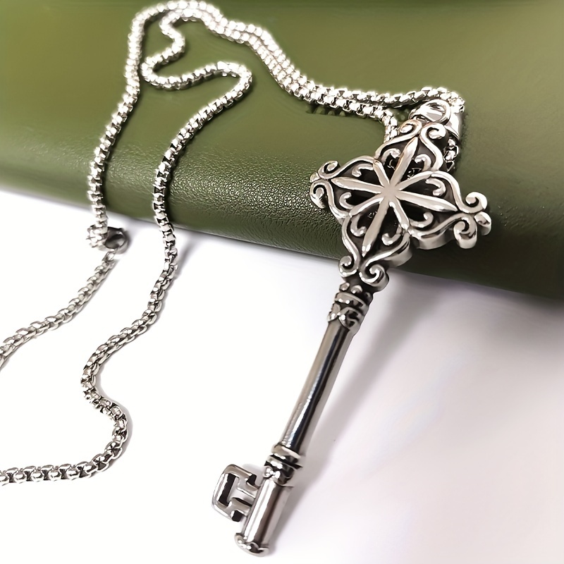 Silver Catholic Religious Key Necklace, Skeleton Key Necklac