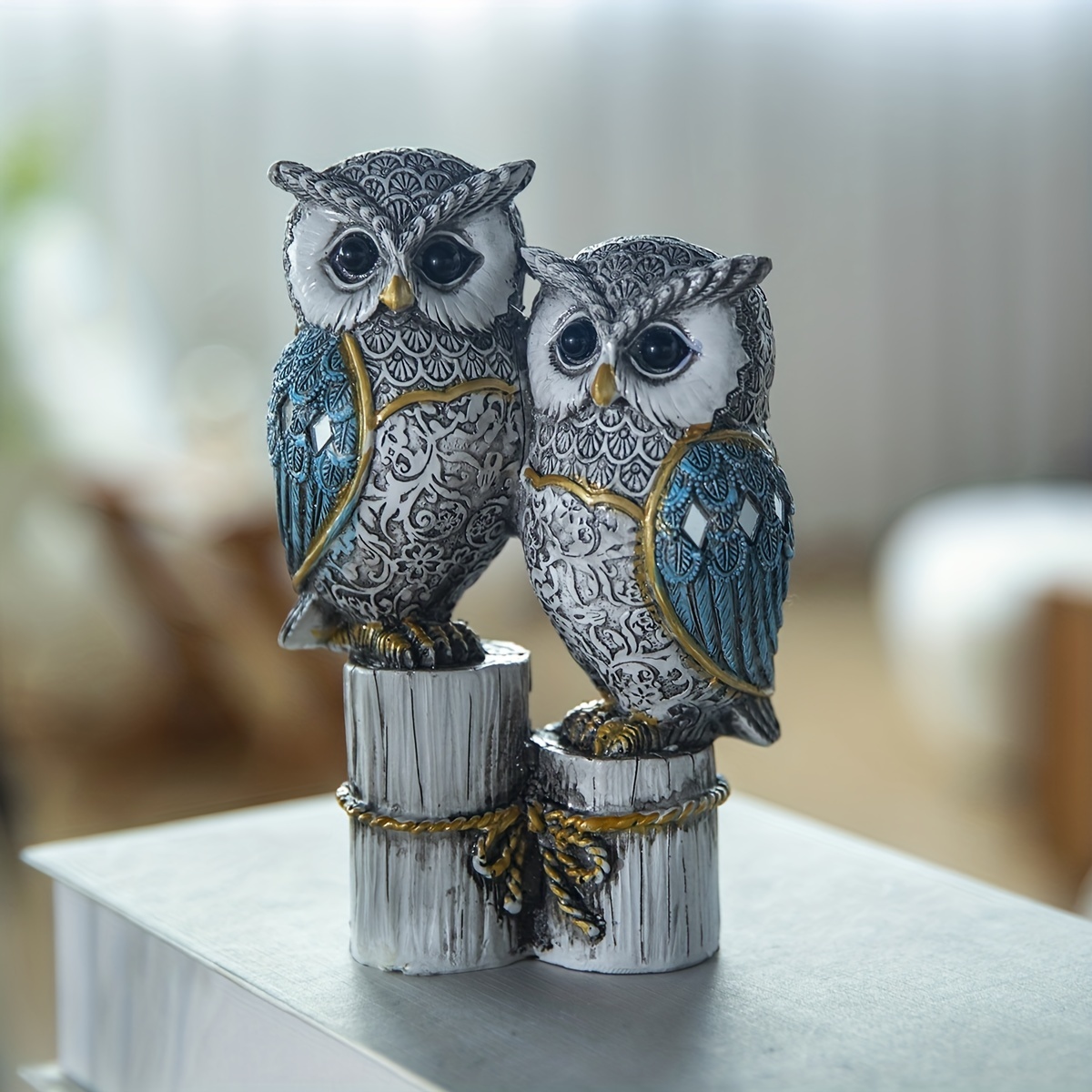Ceramic owl wall art / Large turquoise owl figurine / GVEGA