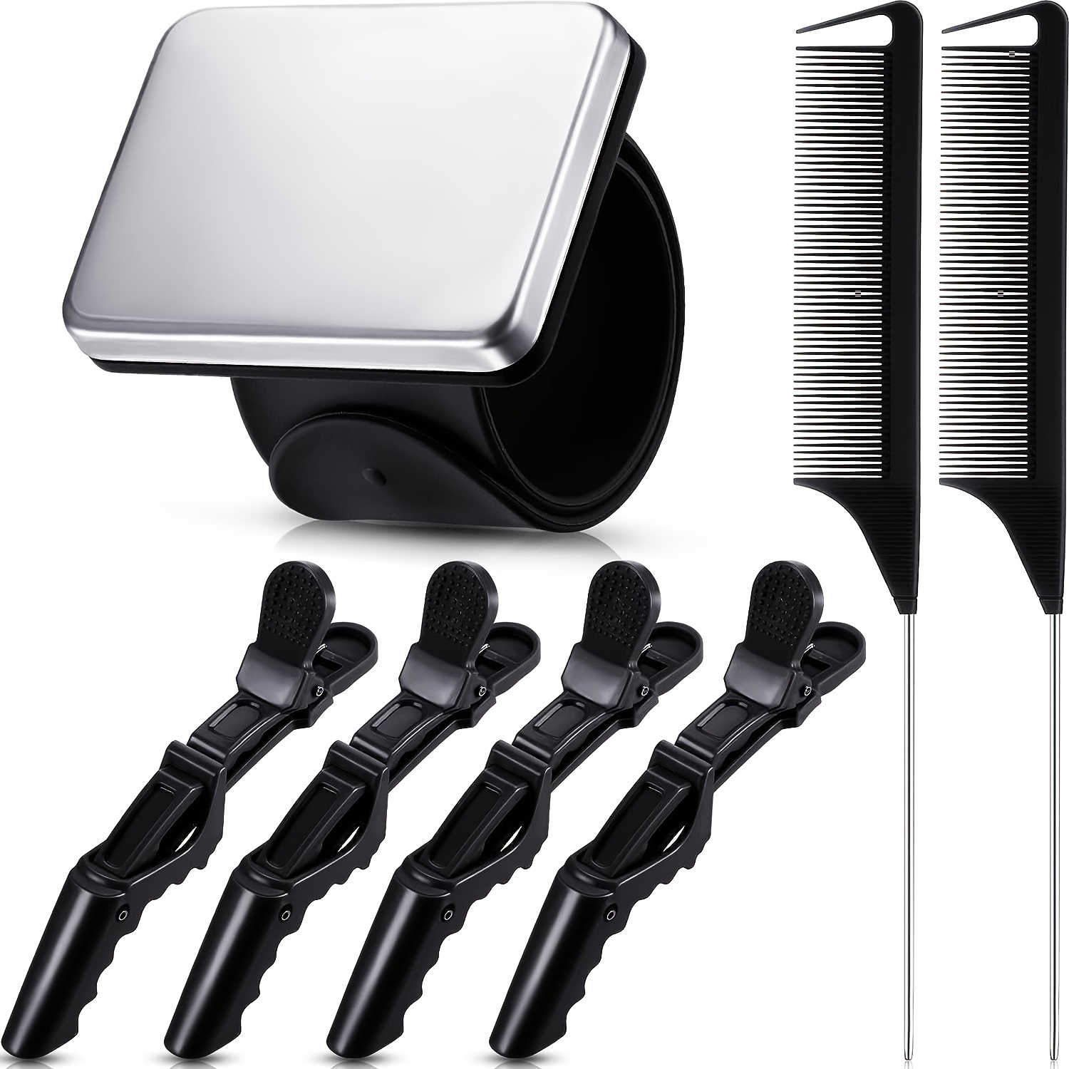 9 Pcs Hair Parting Comb Rat Tail Comb Set- 2 Pieces Braiding Comb Styling Comb 1 Fine and Wide Tooth Comb and Magnetic Wrist Sewing Pincushion Pin