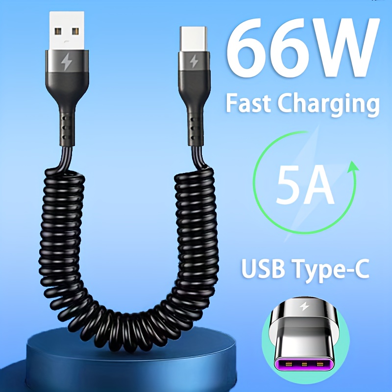 

5a 66w Usb To Type C Fast Charging Data Cable For Xiaomi Redmi Poco Samsung Oppo Vivo Mobile Phone Charger Accessories Car Usb Charge Cable Spring Telescopic Usb C Cord Max Stretch 1m/1.5m