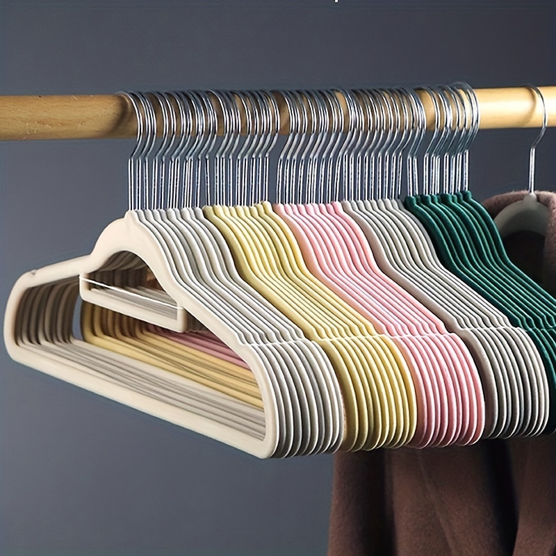 5pcs/10pcs Anti-slip Velvet Clothes Hangers For Wet/dry Clothes Storage,  Non-trace Hooks Swivel Closet Organizer