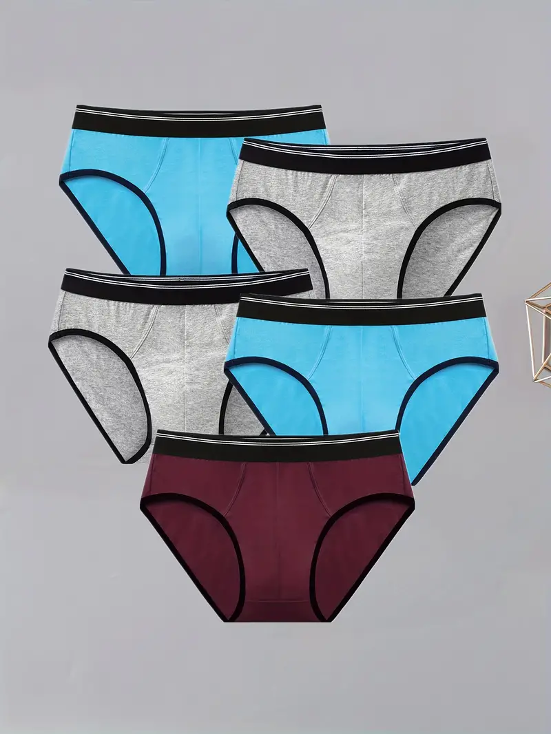 5pcs Men's Casual Plain Color Briefs, Breathable Comfy Panties, Quick  Drying Medium Stretch Underpants, Men's Underwear