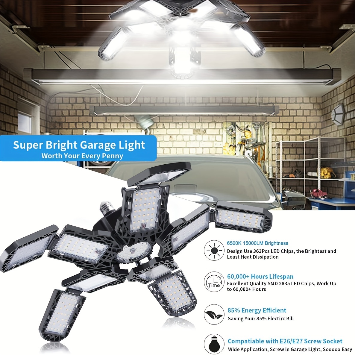 Acheter Neoglint LED lumières de Garage ampoule déformable Super lumineux  120 watts ampoule LED plafonnier