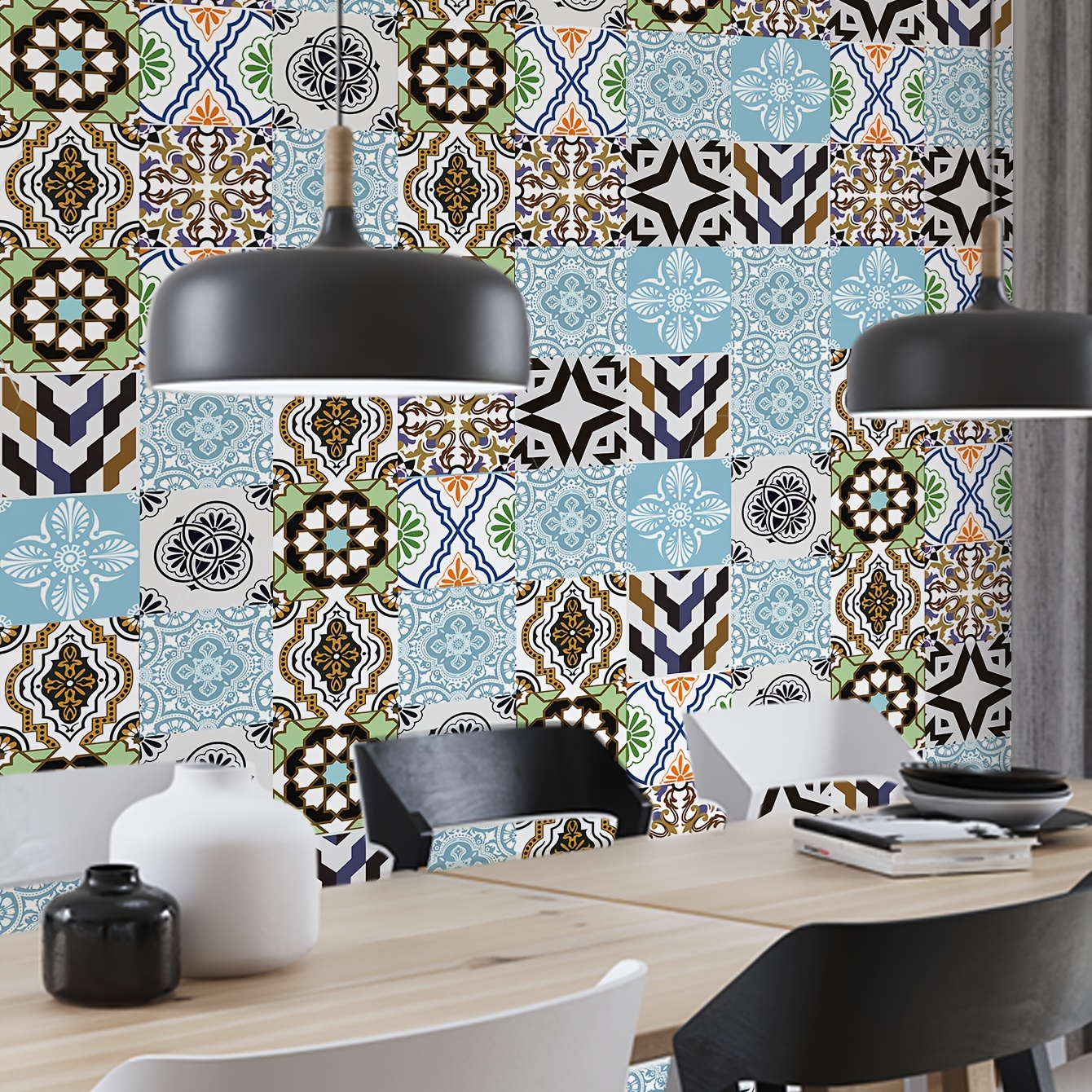 Moroccan Pattern, Twill Non-slip Kitchen Bathroom Floor Stickers