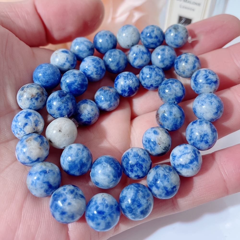 Natural White Dot Blue Agate Stones Round Beads For Necklace Bracelet  Accessories