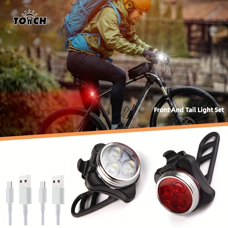 Juego de luces LED de silicona delantera y trasera para bicicleta, luz  trasera y impermeable, luces de bicicleta de montaña, 4 unidades (2  unidades