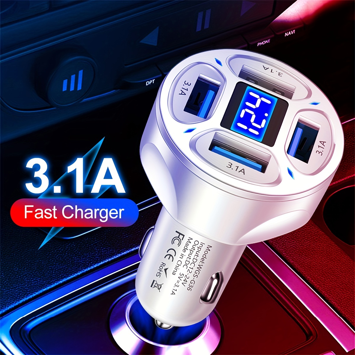 

4 Usb Fast Charging With Voltmeter Led Light Display Adapter 3.1a Super Fast Charging Compatible With 14 13 12 S22 S21 S20 All Smart Phones