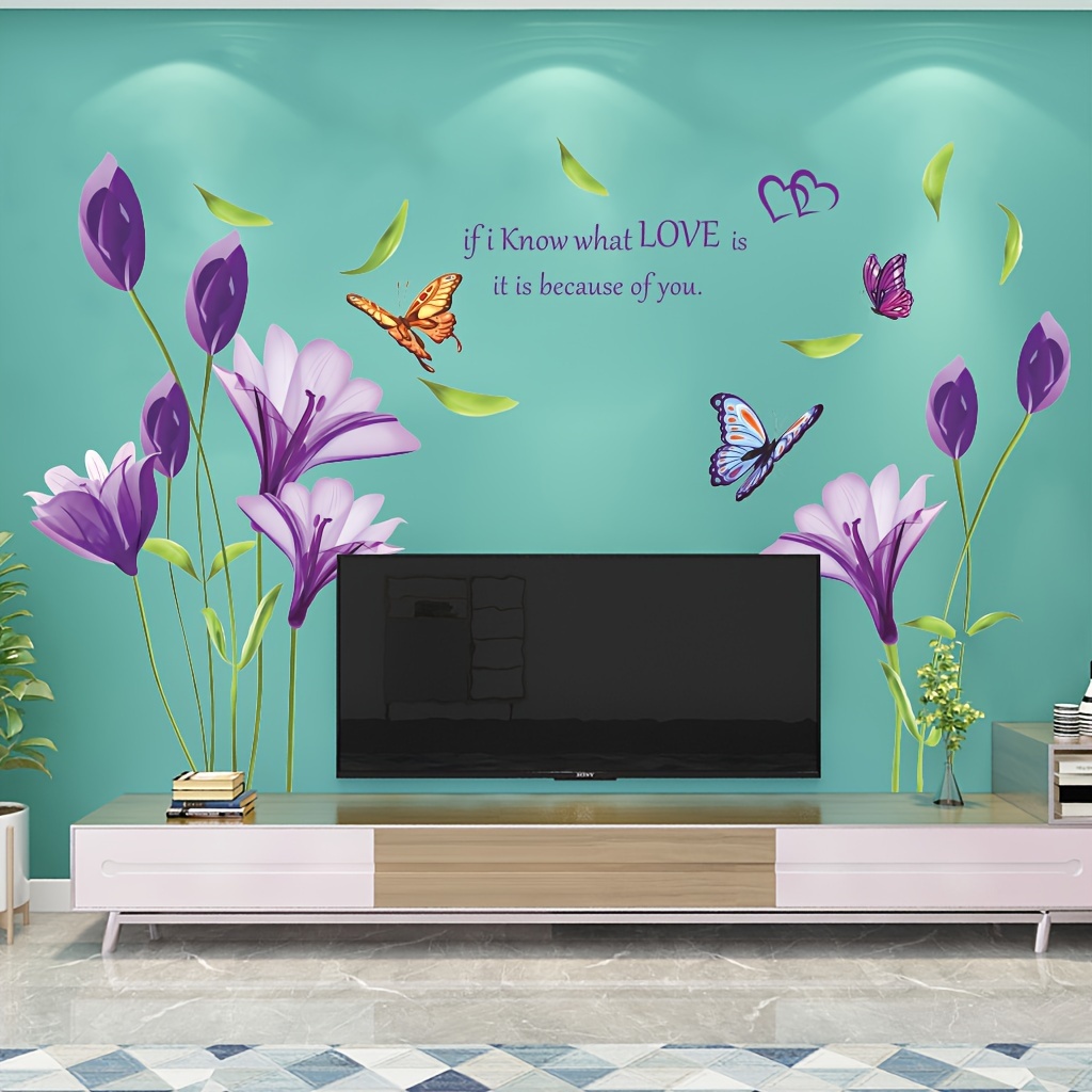 1 Autocollant Mural Créatif, Motif De Fleur De Lys Violet Mignon