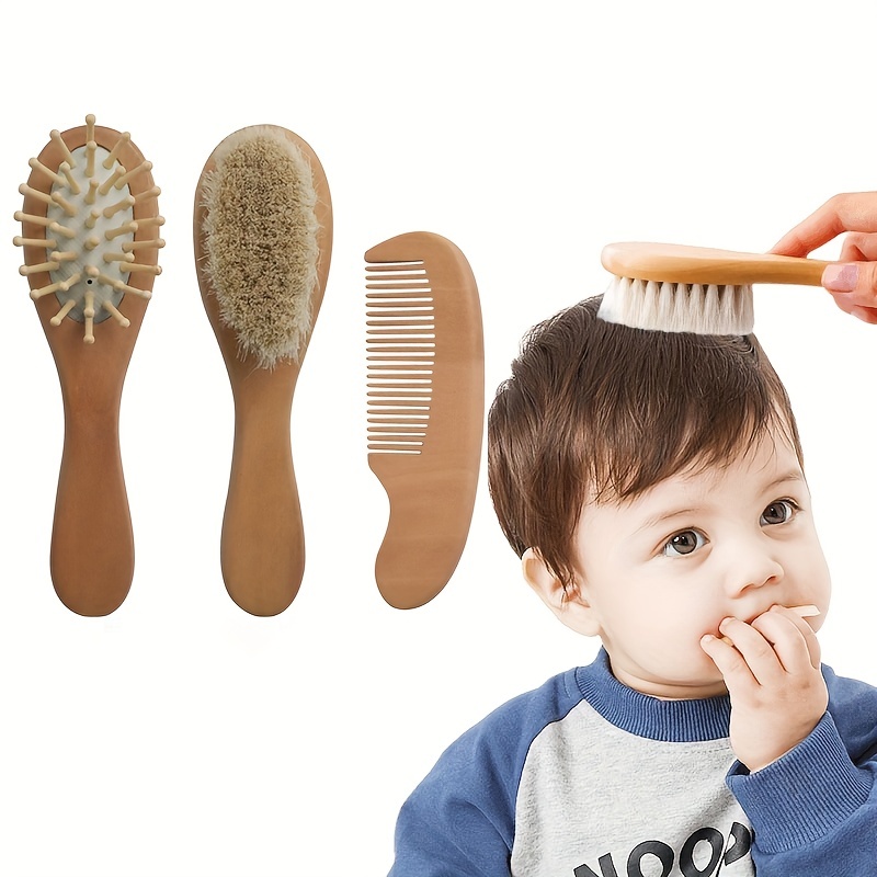 Juego de cepillo y peine para el pelo del bebé para recién nacido y niño  pequeño o niña, cepillo de madera para el pelo del bebé con cerdas suaves  de