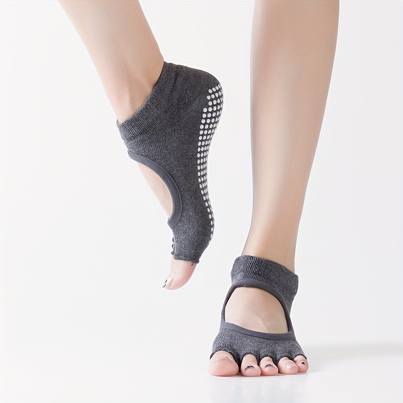 Cotton Yoga Socks Ladies Toeless Non Slip Skid Grip Open Heel Pilates Ballet