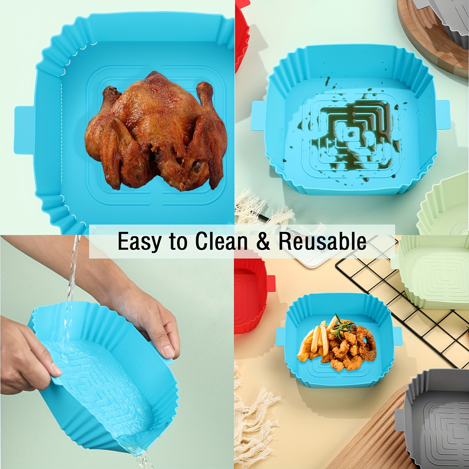 Silicone Air Fryer Liner, Square Air Fryer Liners Pot, Silicone