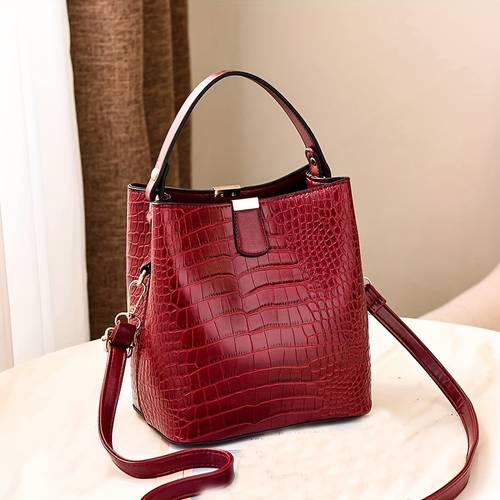 item picture womens crocodile patterned bucket bag trendy handbag shoulder bag