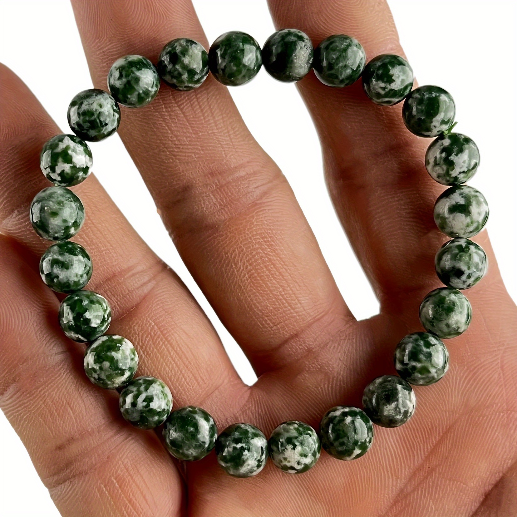 1pc Natural Jade Olive Green Meteorite Graphite Green Jade Bracelet Green Jade Bracelet Natural Stone Men's Bracelet,Temu