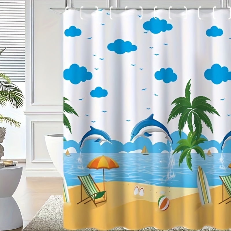 Tropical Fish Ocean Shower Curtain With 12 Plastic Hooks